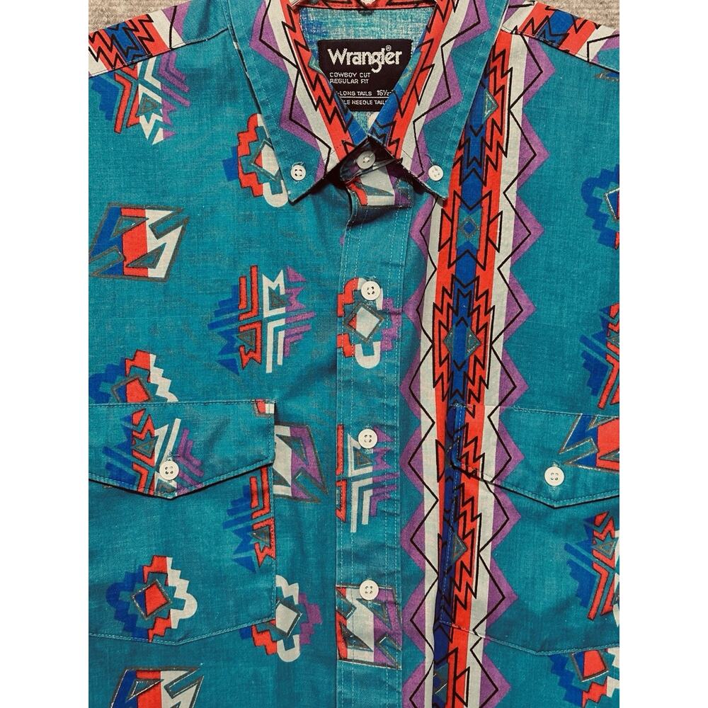 VTG Wrangler Brushpopper Shirt 16.5 *READ 34, X-Long Tails Aztec Southwest - Picture 4 of 14